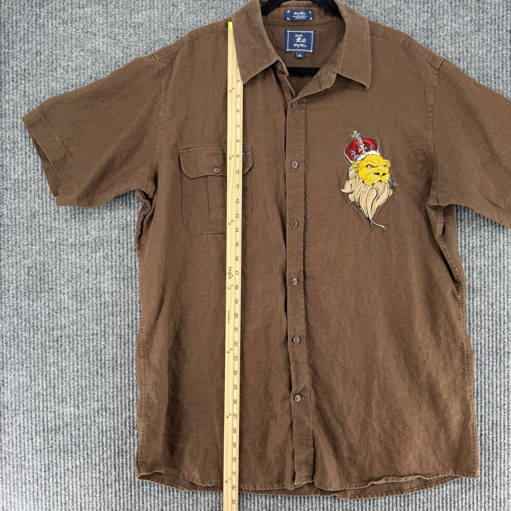 Vintage Y2K LRG Woven Roots & Equipment linen shirt mens 2XL brown short sleeve - Picture 7 of 11